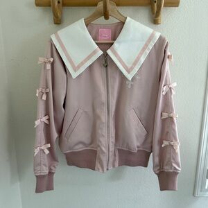 HONEY CINNAMON satin Pink and white sailor anime school jacket bows embroidery